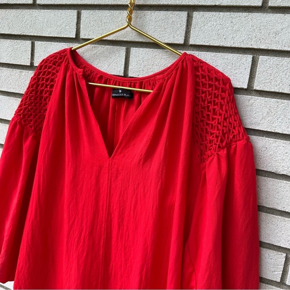 Pomander Place Parker Dress Poppy Red Puff Sleeve Smocked Cotton Blend - Picture 3 of 13